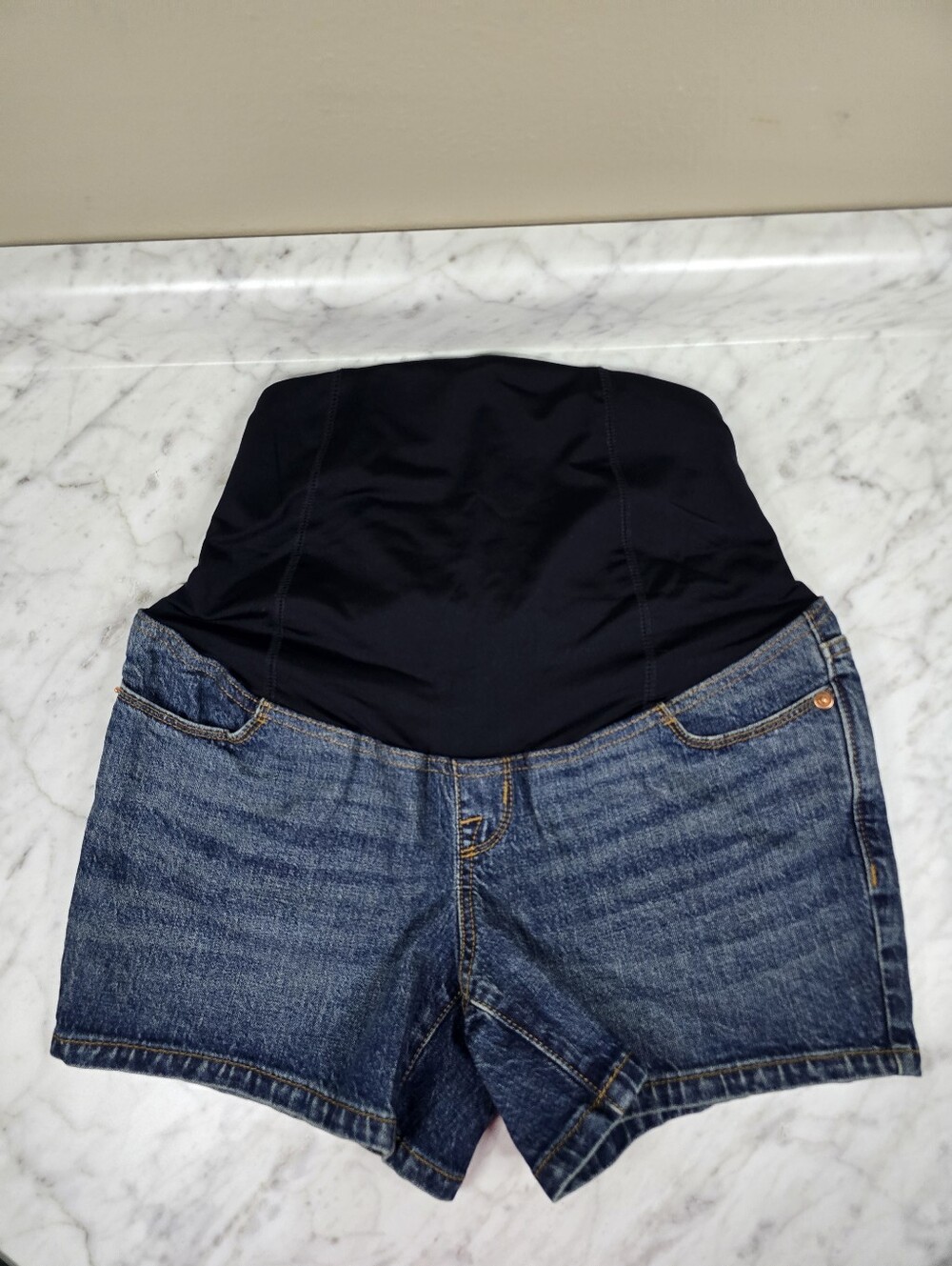 Isabel Maternity Shorts Crossover Panel Midi Short 4 In Inseam Medium Wash